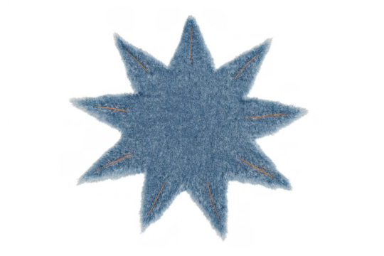 Blue eight-pointed star denim patch with frayed edges, detailed stitching, transparent background, fabric texture - Powered by Adobe