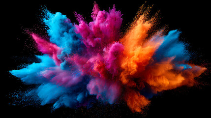 Vibrant powder explosion with blue pink and orange clouds color splash