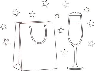 Celebration with shopping bag and champagne glass on a light blue background © shah