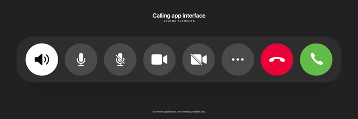 Fototapeta premium Phone calling icon set. Streaming icon set. Video call buttons set. Collection of internet conversation buttons. A set of video communication elements. Stock vector EPS10.