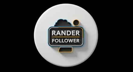 Abstract render displaying rander follower text promoting social media engagement and online
