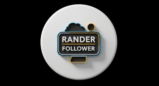 Abstract render displaying rander follower text promoting social media engagement and online