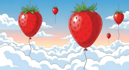 Strawberry Hot Air Balloons at Sunset