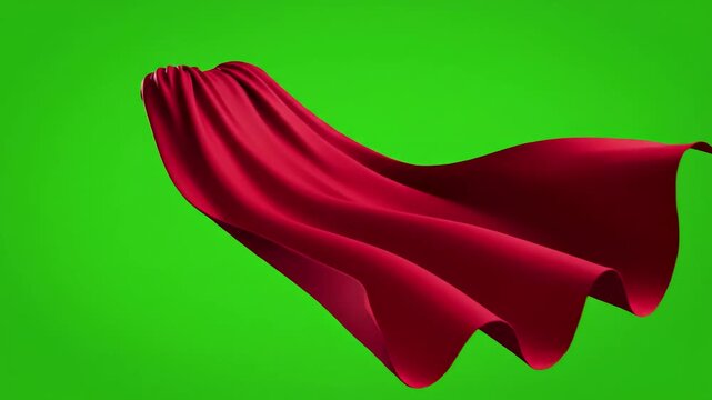 Isolated Green Screen VFX Element with superhero cape animation super hero cloak heroic style template in cartoon vintage concept black background distortion, overlay, glitch, static noise, scan lines