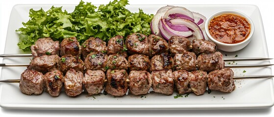 Savory Meat Kebab Platter with Fresh Spices