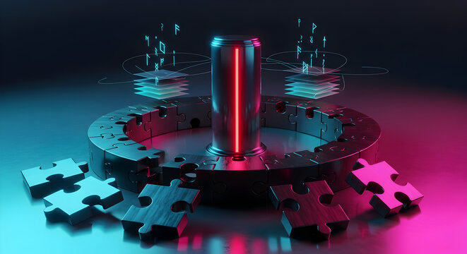 Innovative Data Integration Concept with Puzzle Pieces and Glowing Elements