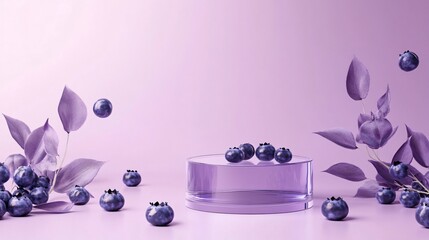 Blueberry extract on transparent podium