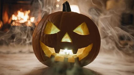 Glowing jack-o'-lantern with smokey vapor effect