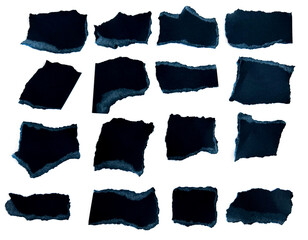 Dark Torn Paper Pieces Collection – Set of 16 Realistic Black Textured Scrap Edges for Collage, Scrapbooking, Aesthetic Design, Moodboards and Creative Projects