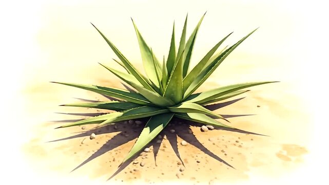 Agave Plant Growing in the Desert Sunlight with Long Shadows.