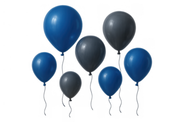 Floating blue and grey balloons creating a festive background for celebrations, parties, anniversaries, and special events