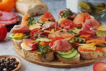 Oblozeny chlebicek or just chlebicek, traditional open sandwich in Czech Republic
