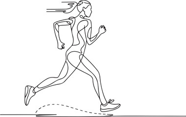 Minimalist Single Line Drawing of Female Runner in Motion – Vector Illustration