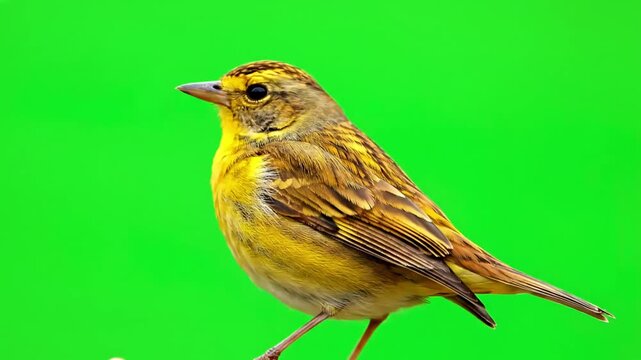 Green Screen yellowhammer emberiza citrinella isolated scene 4 with distortion, overlay, glitch, static noise, scan lines on black background, 4k animated video loop