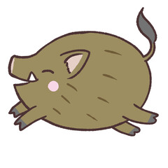 笑顔のイノシシが走るイラスト