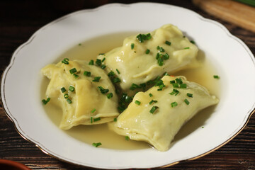 German Swabian dish - Maultaschen in broth