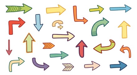 Hand drawn arrow collection in various styles and directions on white background