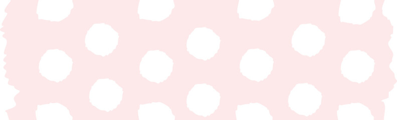 Soft blush pink and white polka dot background vector pattern with distressed or uneven hand-painted edges. Cute feminine texture for baby girl nursery decor, wedding invitations, beauty packaging, or