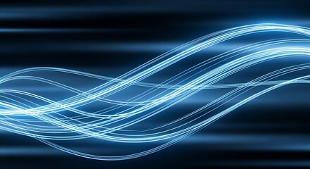 Abstract glowing blue light trails on dark background conceptual design