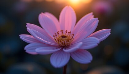 Fototapeta premium Soft sunrise glow reflecting on a smooth flower surface