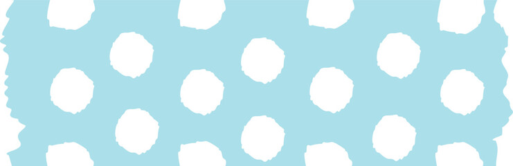 Whimsical seamless light blue polka dot pattern with irregular or hand-painted distressed edges on an isolated white background. Cute vector texture for children's designs, baby shower invitations, cr