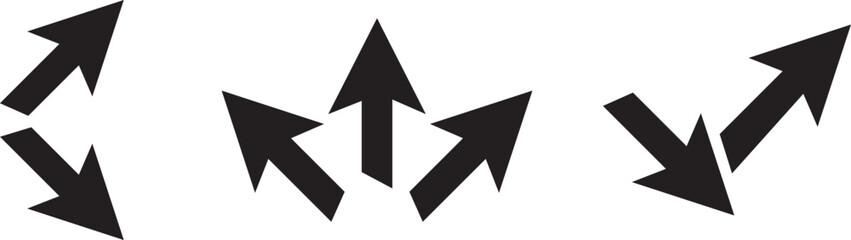 Set of Multi Directional Arrow Icons. Converge, Diverge, and Spread Movement Symbols.