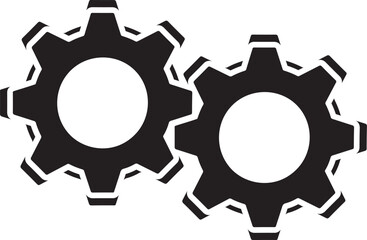 Interacting Gears Icon. Solid Black Modern Cogwheel, Settings, System,  Configuration, and Mechanical Process Vector Symbol on White Background.