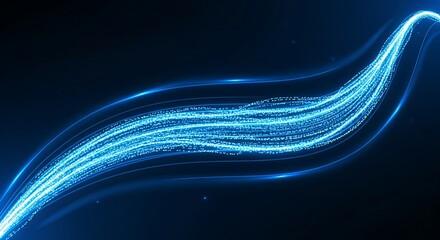 Abstract glowing blue light trails on dark background for technology designs