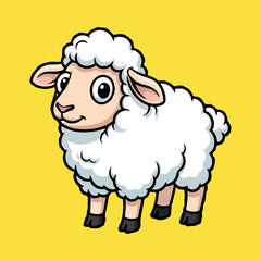 Cartoon Sheep Illustration on Yellow Background