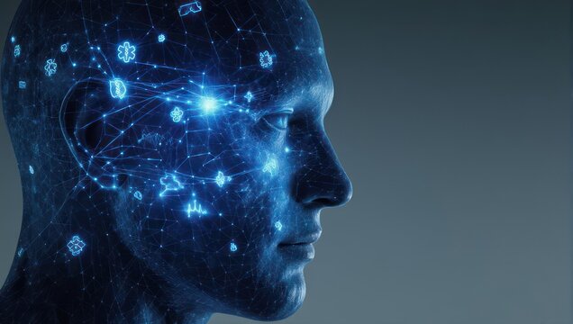 Artificial Intelligence Brain Network Digital Human Head.