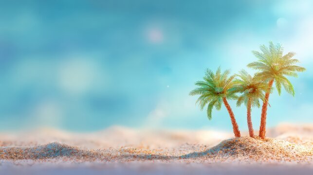 Two Miniature Beaded Palm Trees On Sandy Shoreline - Powered by Adobe