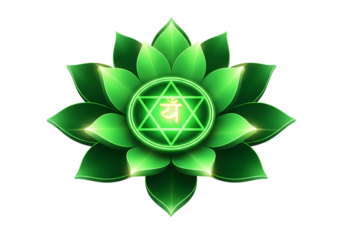 Heart chakra symbol glows with divine healing energy