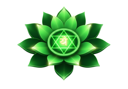 Heart chakra symbol glows with divine healing energy