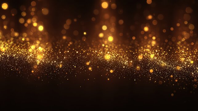 Abstract Golden Particle Bokeh Effect On Black Background