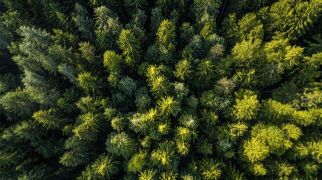 Aerial View of a Dense Evergreen Forest Canopy, Capturing the Beauty of Nature's Greenery and Patterns
