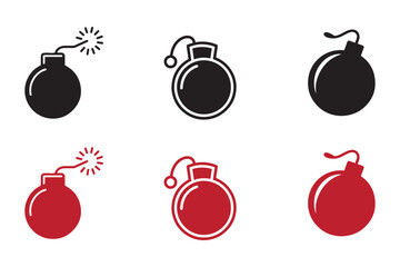 Bomb vector icons with burning fuse, set of bomb icon silhouette vector illustration