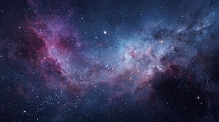 Fototapeta premium Dramatic Nebula Cloudscape in Deep Space: Cosmic Background with Purple, Blue, and White Hues
