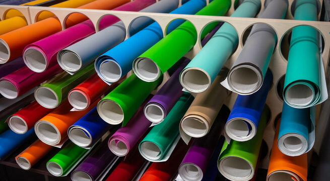 Vinyl film warehouse for car pasting. Film for plotter cutting in stock.