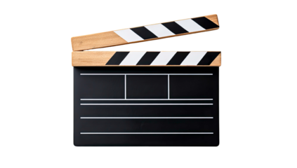 Open film slate with black and white stripes on transparent background