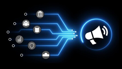 Digital marketing online concept on the transparent background. Social networking and customer data analytics, Business strategy and smart intelligence. Motion graphics of online marketing idea.  - Powered by Adobe