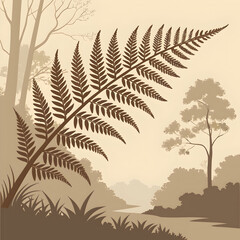 digital art painting canvas sepia toned fern leaf