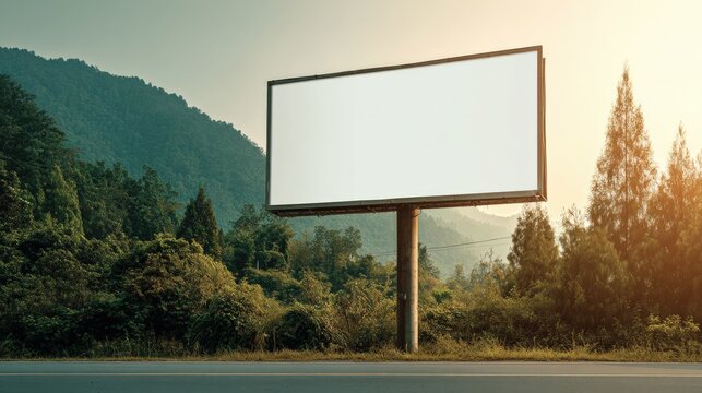 Billboard Mockup Against Green Mountain Scenery for Advertisement and Marketing Campaigns, Perfect for Design Presentation