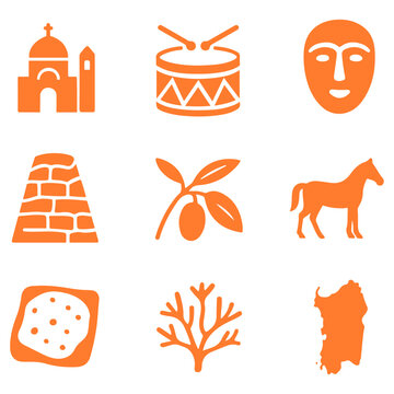 vector isolated orange color sassari traditional cultural symbols
