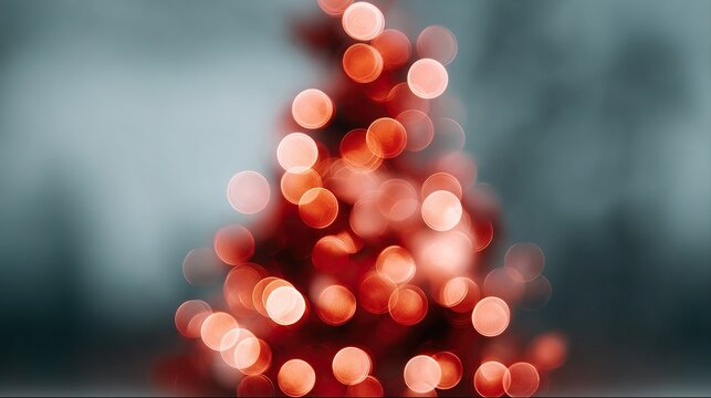Abstract red bokeh Christmas tree lights on a dark background