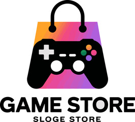Gaming Store Logo with Game Controller Shopping Bag Vector