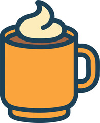 Hot chocolate mug icon in flat colorful outlined style