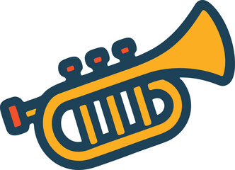 Trumpet icon in flat colorful outlined style
