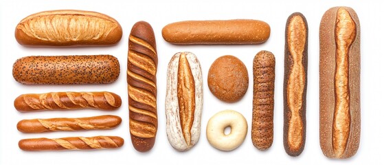 Assorted breads from above - baguette, cob