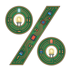 Vector illustration of electronic circuit board shaped like a percentage symbol (%)