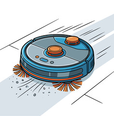 Vector illustration of a robotic vacuum cleaner moving on the floor